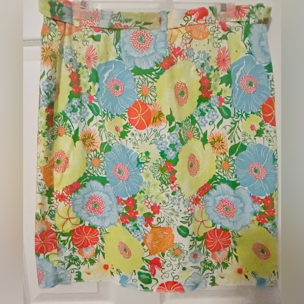Talbots Citrus Floral A-Line Mini Belted Stretch Summer Canvas Skirt